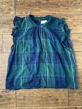 Isabella Sinclair Anthropologie Plaid Top Medium Ruffled Neck Flutter Sleeve